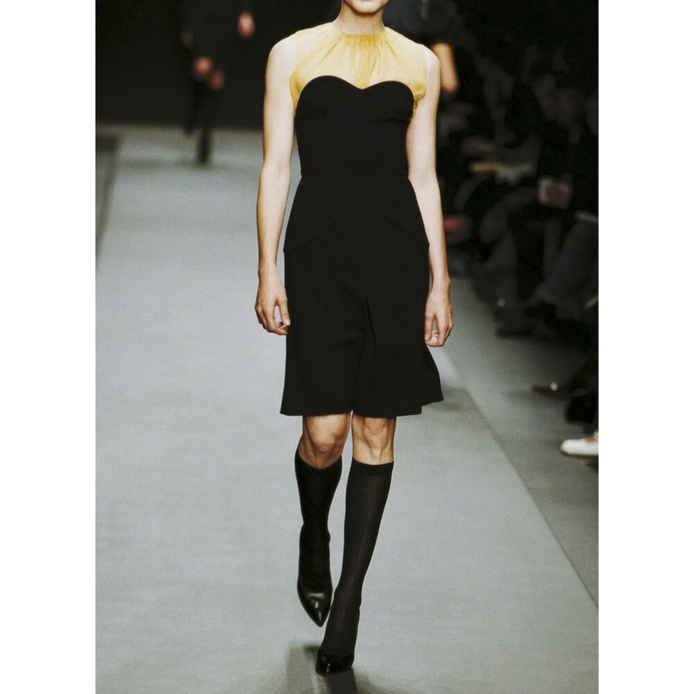 Prada Vintage Runway 2002 Black Wool Strapless Mini Cocktail Dress Size 38
